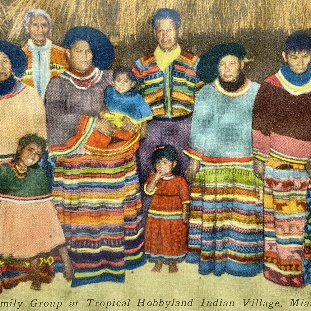 c1950 Seminole Indian Chief Sam Family Tropical Hobbyland Miami Postcard NOS